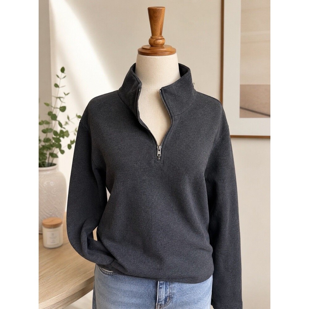 Uniqlo Womens Gray Knit 1/4 Zip High Neck Pullover Sweater Solid - M